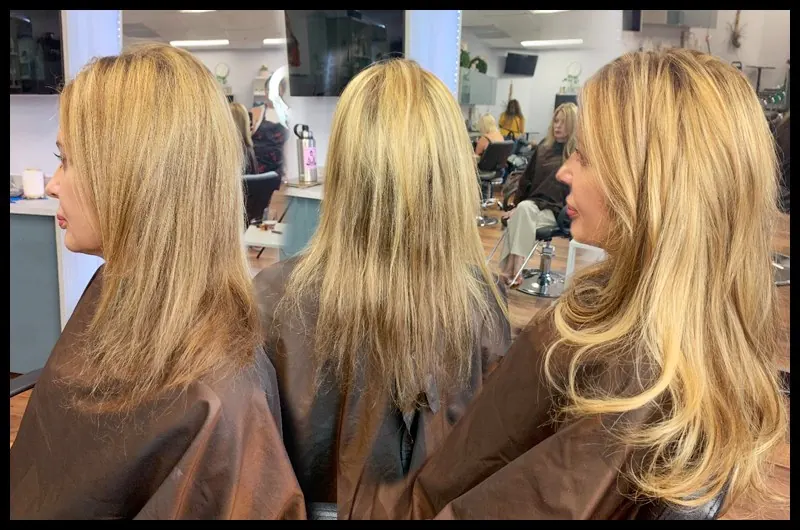 Before and after hair extensions by Alisa Pose