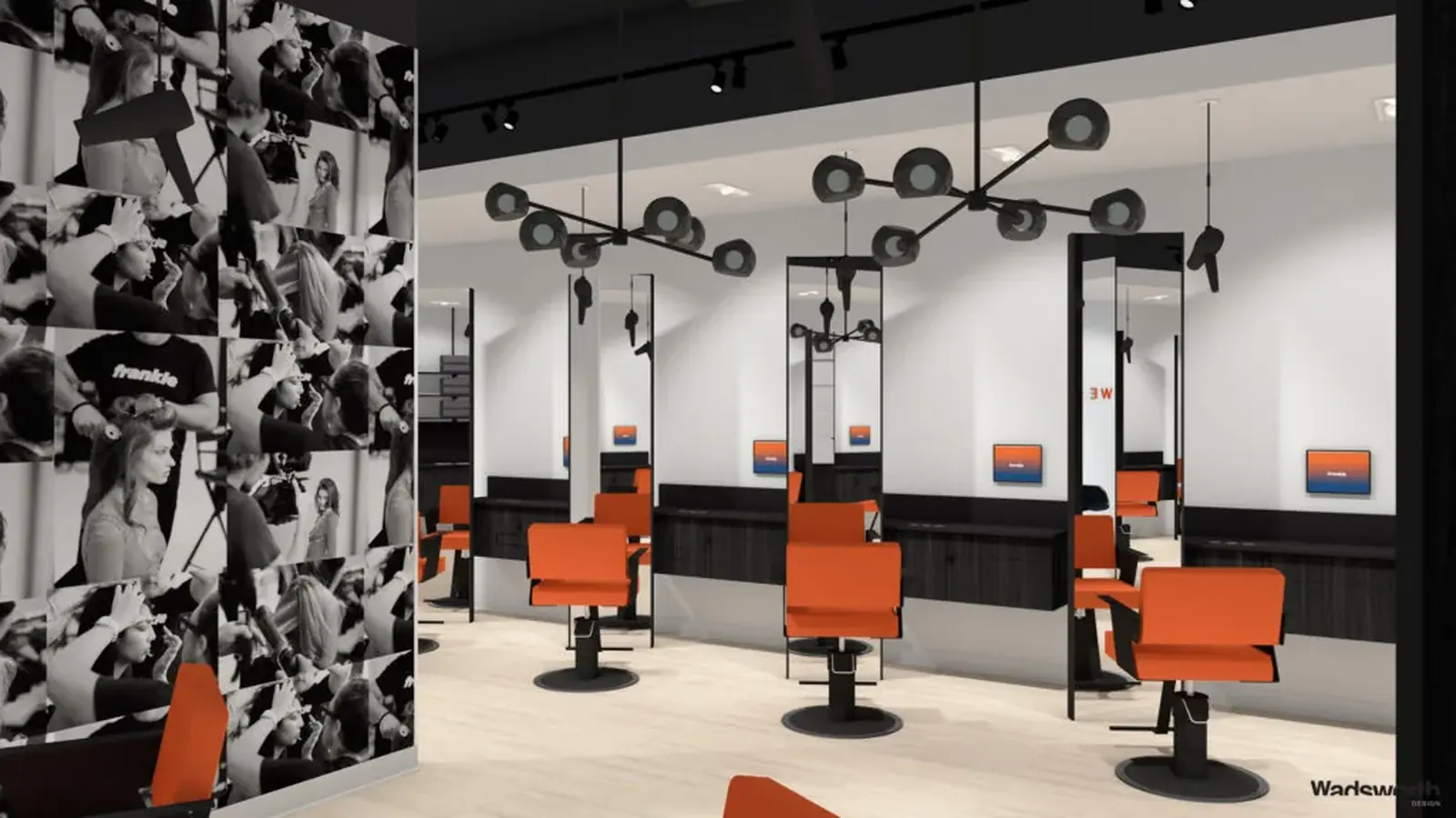 A modern salon interior with styling chairs